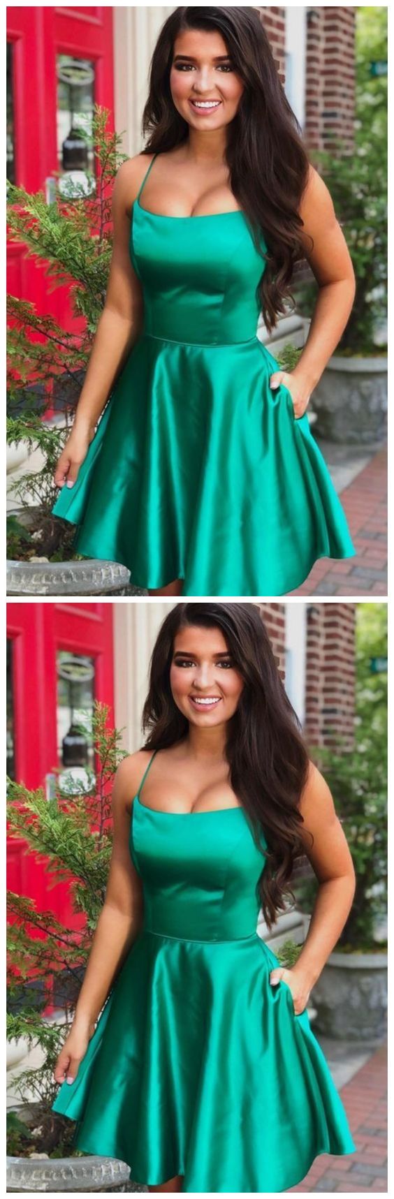 Spaghetti Xiomara Homecoming Dresses Straps Green Hoco Party Dresses Gowns HC14145