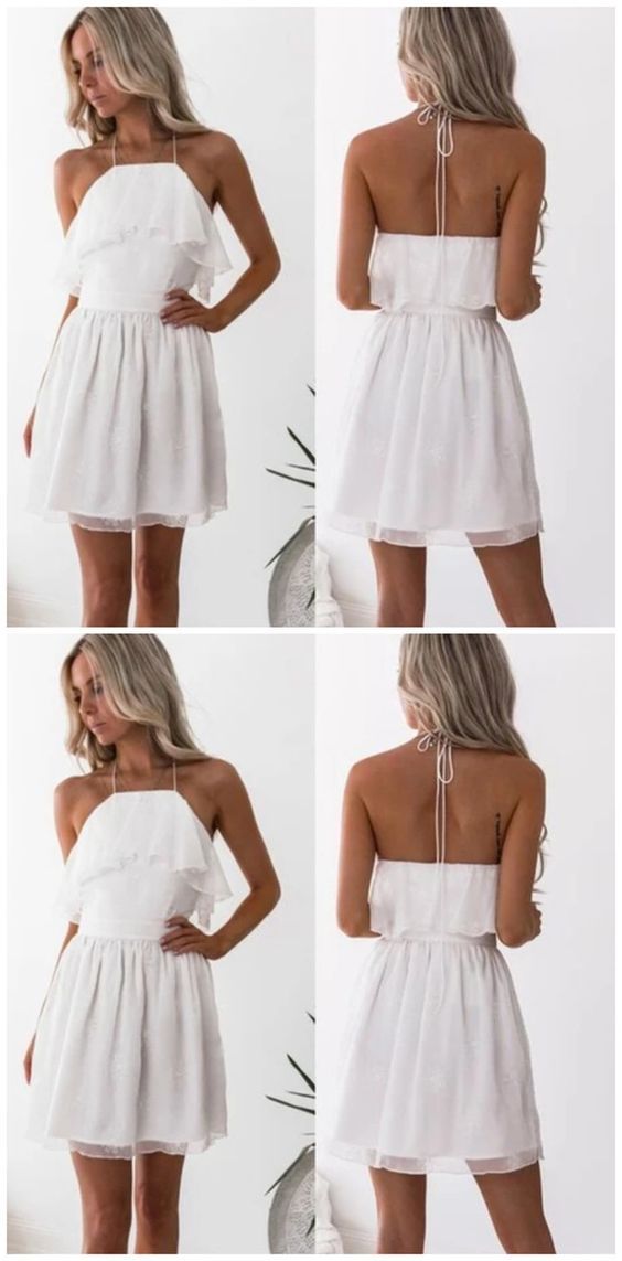 A-Line Halter Chiffon Karla Homecoming Dresses Printed White HC14153