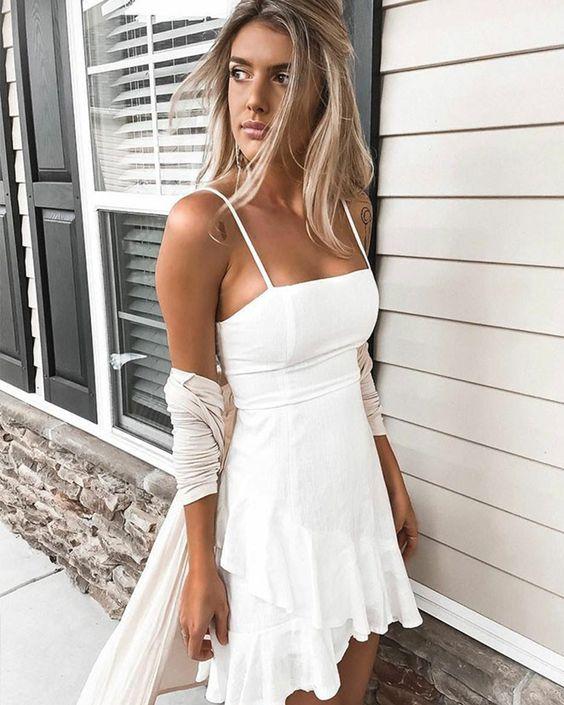 Simple Selah Homecoming Dresses Square White Asymmetric A-Line HC1538