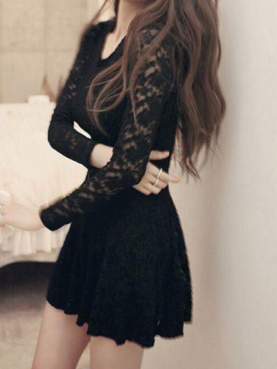 Black Round Neck Long Lace Brielle Homecoming Dresses Sleeve HC1860
