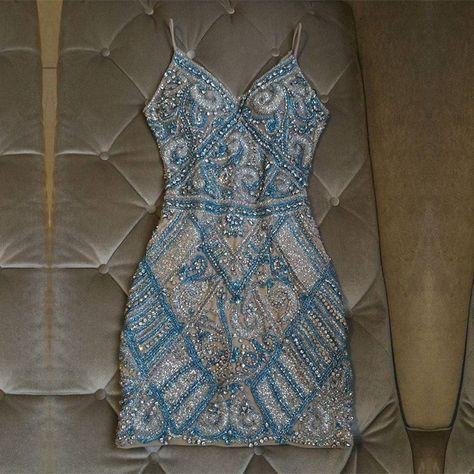 Silver And Turquoise Crystal Beaded Short Suzanne Homecoming Dresses HC1884