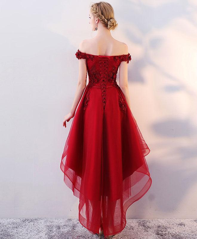 Dark Red Homecoming Dresses Claire Lace High Low Tulle With HC19835