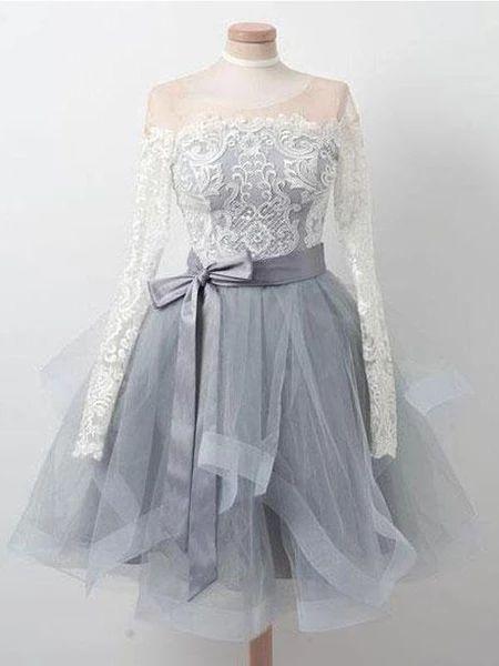 Homecoming Dresses Lace Nora Long Sleeves Grey Short Cheap HC20244