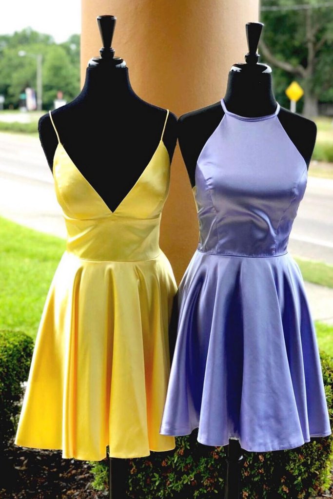 SIMPLE SATIN SHORT DRESS SATIN Homecoming Dresses Caylee HC2033