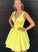Yellow V Homecoming Dresses Mackenzie Neck Short Dress HC2085