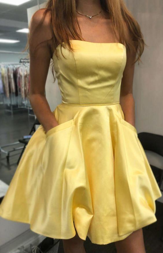 Strapless Short Yellow Party Dress With Homecoming Dresses Thirza Pockets HC2120