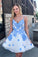 Spaghetti Straps Sky Blue Homecoming Dresses Yaritza Floral Appliques HC2201
