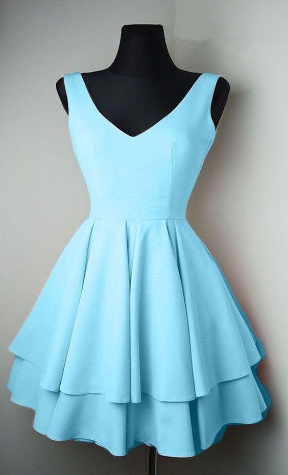 Two Layers Homecoming Dresses Madisyn Lovely Blue Graduation Dresses HC2205