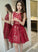 Dark Red Mini Party Dress Yaritza Lace Homecoming Dresses Red HC22466