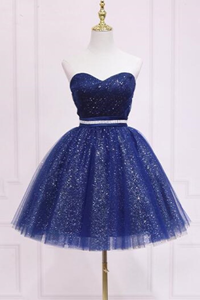With Belt Sparkly Blue Formal Evening Dress Homecoming Dresses Meadow HC22685