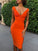 Deep V Smoky Orange Homecoming Dresses Ursula Bandage Midi HC22929