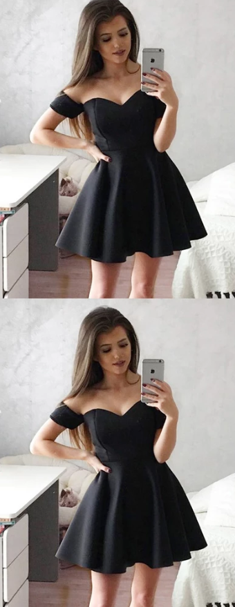 Simple A-Line Sweetheart Madalynn Homecoming Dresses Off Shoulder Black HC2320
