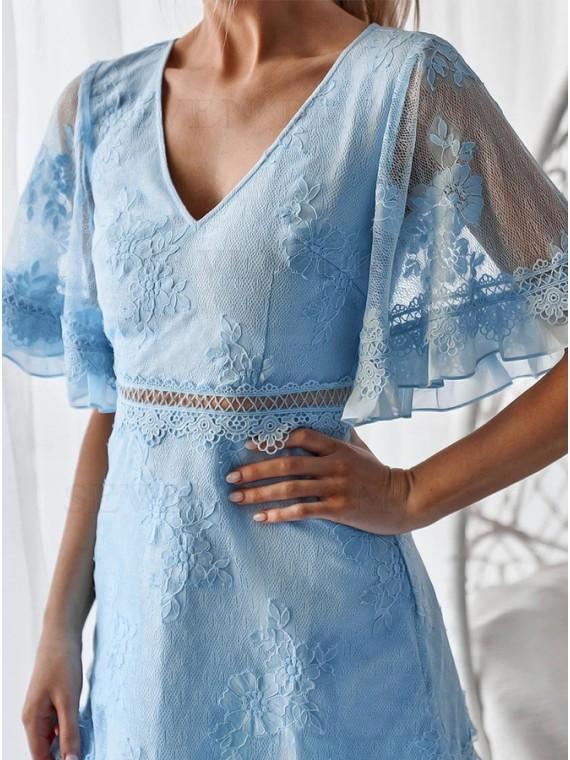 Homecoming Dresses Arianna Lace Light Blue Short Dress With Sleeve HC23865