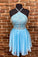 Halter Beaded Ireland Homecoming Dresses Chiffon Blue Short HC24028