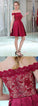 Short Slash Neck Burgundy Lace Avery Homecoming Dresses With HC24240
