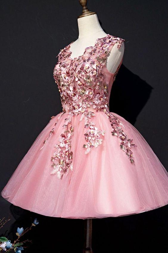 Blush Pink Homecoming Dresses Kayden Floral Embroidered Short HC24333