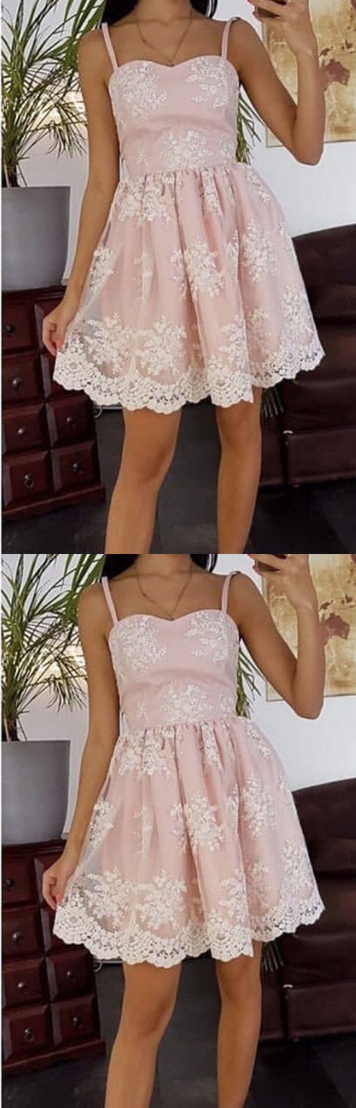 Mayra Lace Homecoming Dresses Pink A Line Cute Spaghetti Straps HC2463