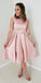 A-Line Backless Short Dress Damaris Pink Satin Homecoming Dresses HC2480