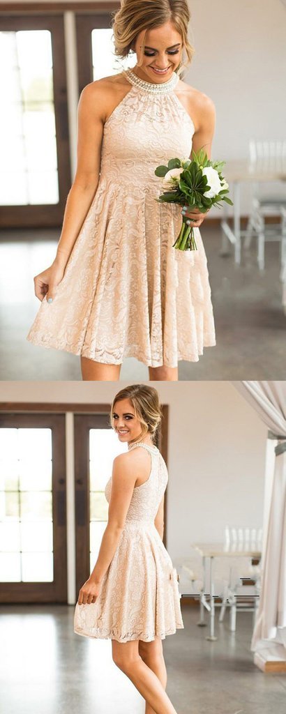 Lace Madilyn Homecoming Dresses A-Line Round Neck Sleeveless d With Pearls HC2568