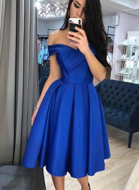 Simple Blue Short Theresa Satin Homecoming Dresses Dress HC2794