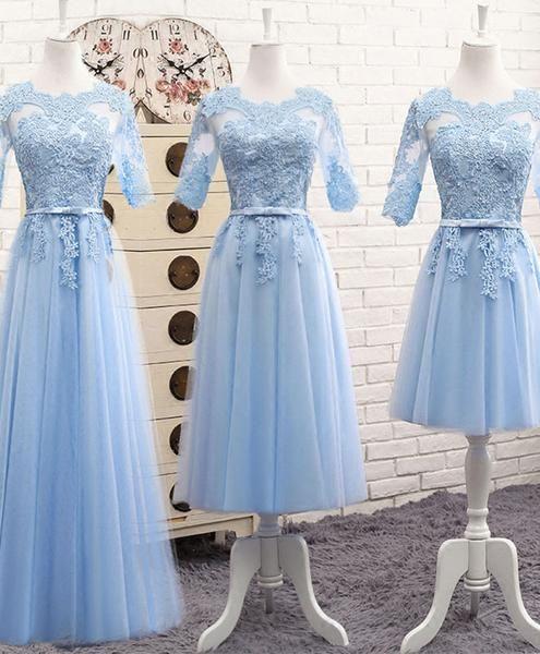 Blue Millicent Lace Homecoming Dresses Tulle Long Dress Blue Tulle HC2988