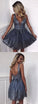 Gray V Neck Homecoming Dresses Kendall Tulle Sequins Short Dress HC3072