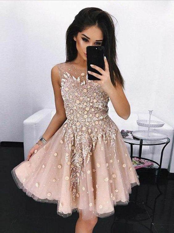 A-Line Round Neck Short With Beading Aleena Homecoming Dresses HC309