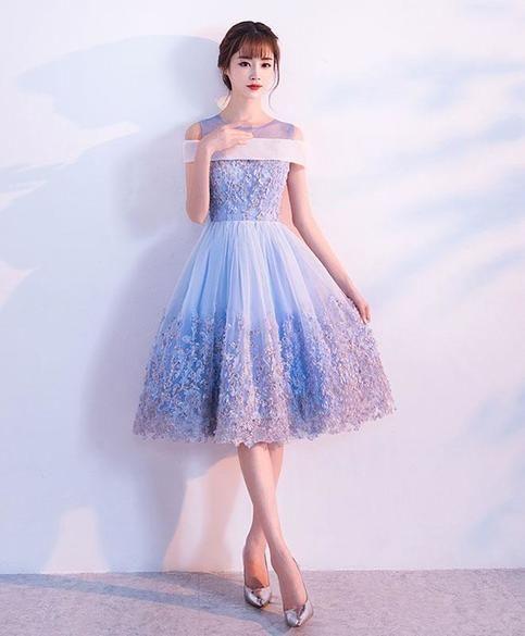 Blue Short Dress Blue Short Ariel Homecoming Dresses Lace HC3135