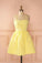 A-Line Elianna Satin Homecoming Dresses Spaghetti Straps Short Yellow HC324
