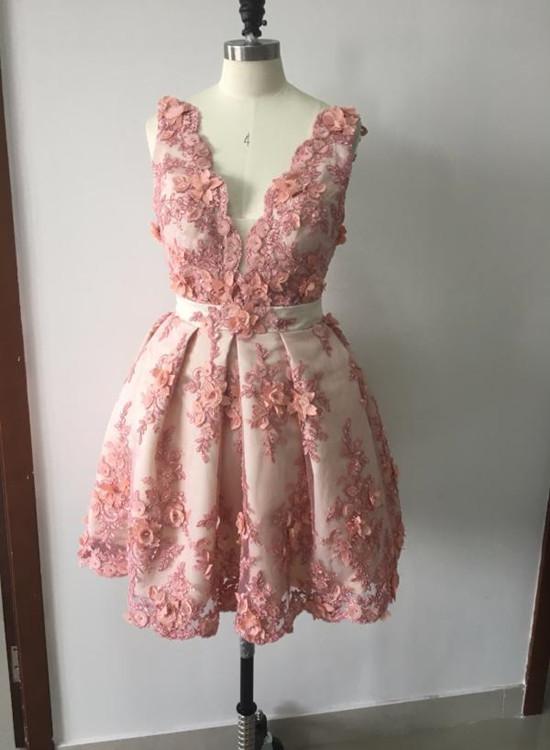 Lovely Short Yasmine Homecoming Dresses Lace Appliques Hand-Made Flower HC3347