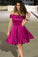 A-Line Off-The-Shoulder Satin Neveah Homecoming Dresses Short Fuchsia HC3953