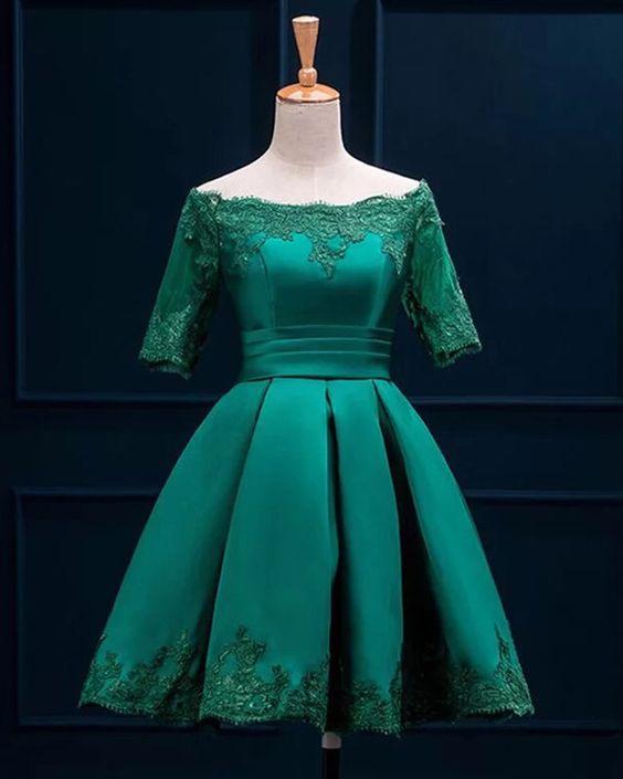 Short Green Lace Ruth Satin Homecoming Dresses Off The Shoulder HC4004