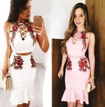 Sexy Fashion Millicent Homecoming Dresses Straps Floral Embroidery Two Piece HC4324