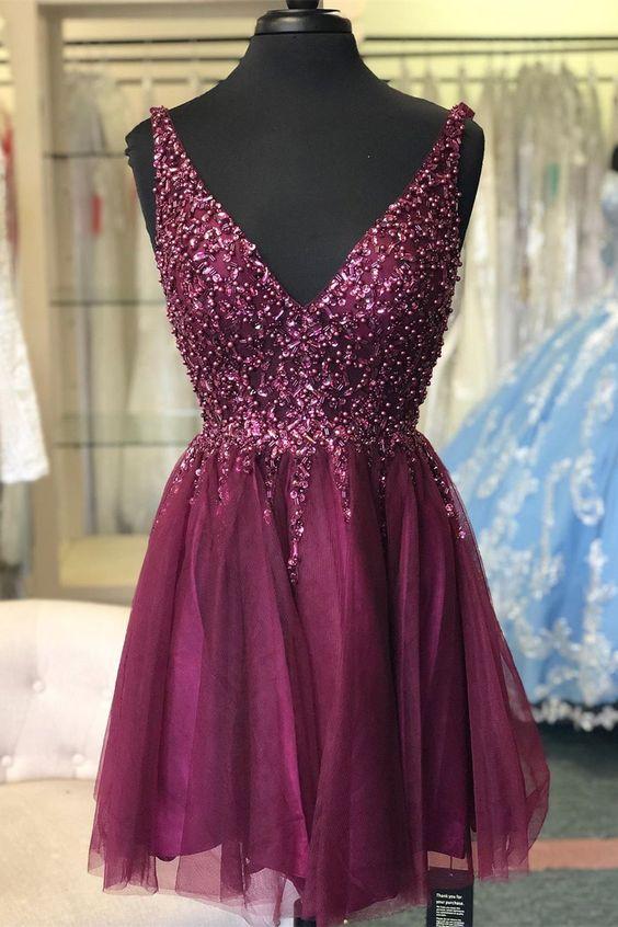 Short Grape Dress With Beaded Yareli Homecoming Dresses Top HC4340