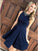Homecoming Dresses Dylan A-Line Jewel Dark Blue Short With Appliques HC443