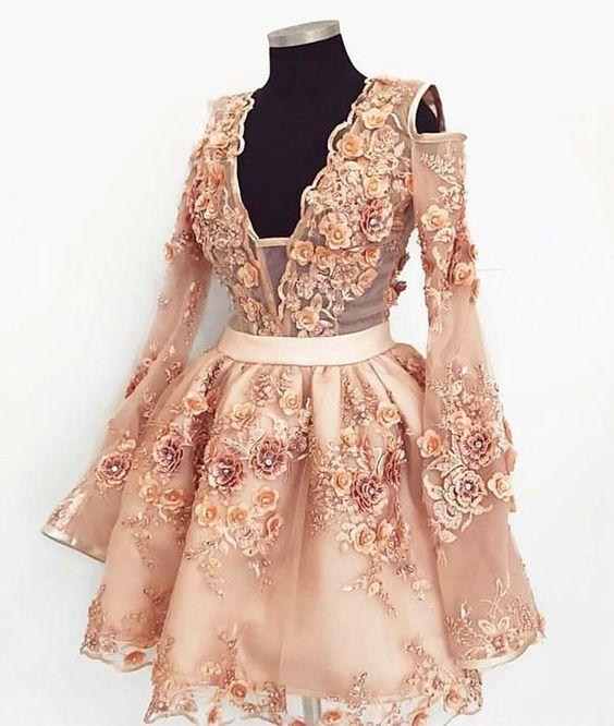 Cute Champagne Applique Sanai Homecoming Dresses Lace Short HC463