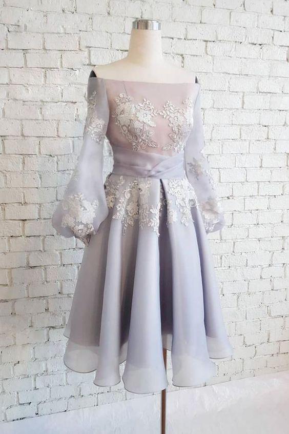 Cute Short Party Dress Homecoming Dresses Brisa Lace Chiffon Gray HC4661