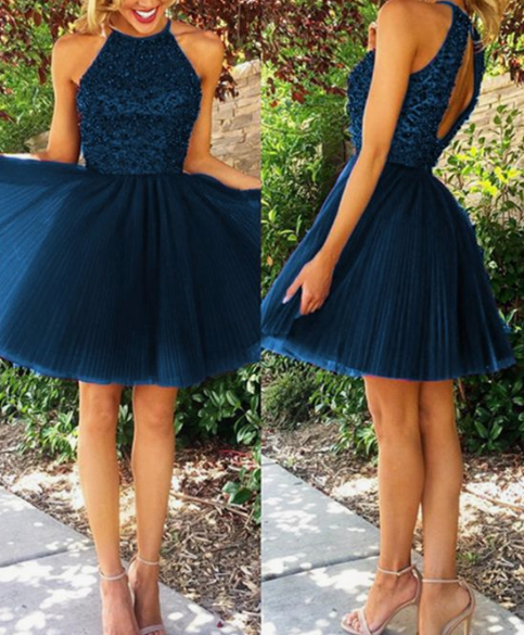 Navy Blue Short Tulle Homecoming Dresses Jadyn Backless Dress HC4684