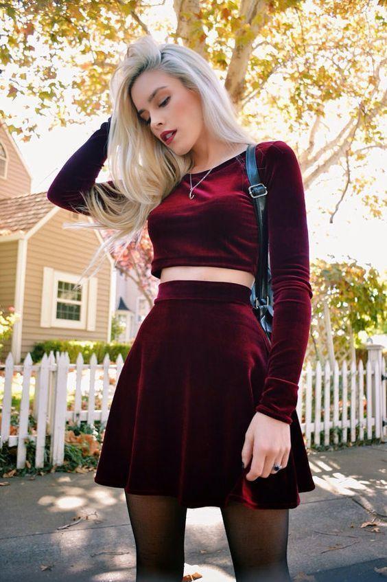 Two Piece Long Sleeve Velvet Homecoming Dresses Claire HC4849