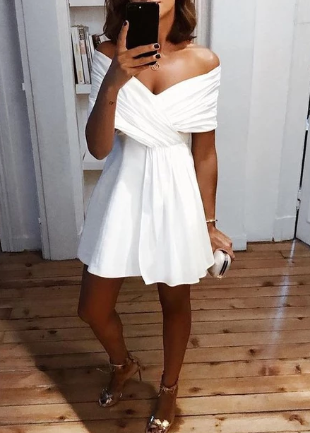 Solid Cross Zoey Homecoming Dresses Over Bardot Mini Dress Short HC4907
