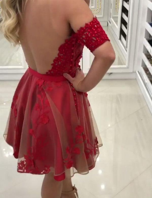 Round Homecoming Dresses Kiersten Neck Red Short Party Dresses With Appliques HC568