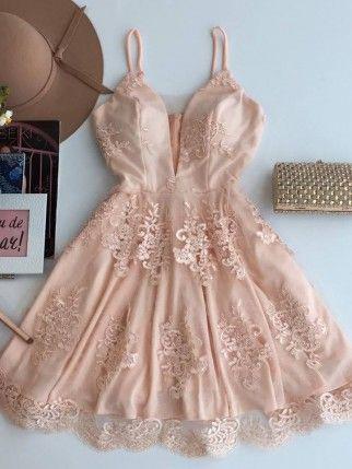 Cute V Neck Short Homecoming Dresses Camille Lace Cheap HC59