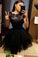 A-Line Jewel Cap Katrina Homecoming Dresses Sleeves Appliques Black HC615