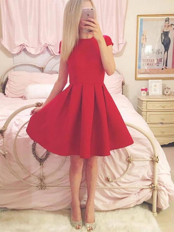 Short Sleeves Homecoming Dresses Anabelle Simple Cheap Short Red HC72