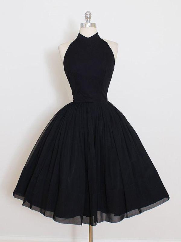 Black Halter Simple Nora Homecoming Dresses Cheap Short HC75