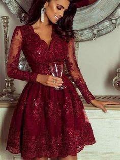 Long Sleeves Burgundy Lace Homecoming Dresses Susie Formal Evening Graduation Dresses HC7541