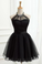 Cute Halter Black Kit Homecoming Dresses Tulle Sleeveless Beads Short HC7661