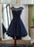 Navy Homecoming Dresses Chelsea Satin Blue High Low HC8103