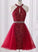 Red Homecoming Dresses A Line Lace Rhianna Halter Sleeveless Backless HC8349