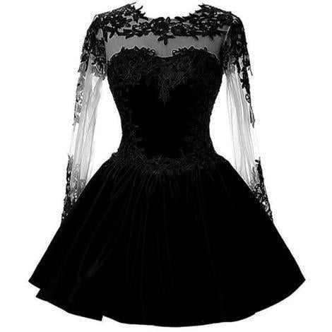 Long Sleeve Black Short With Appliques Homecoming Dresses Camilla Satin HC8930